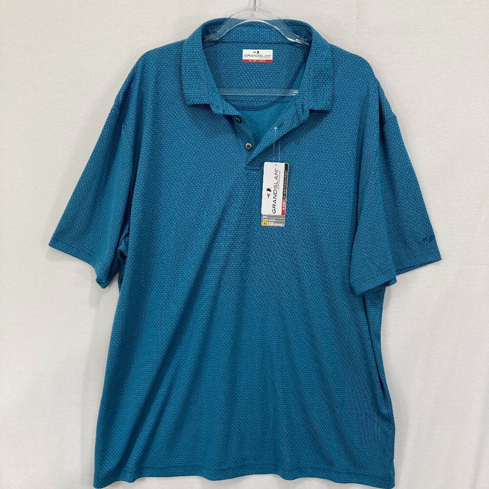 New Grand Slam Mens Polo Shirt size XXL Blue Geometric Performance UPF 50 Golf